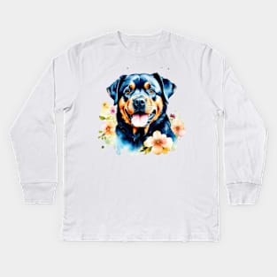 Rottweiler - Cute Watercolor Dog Kids Long Sleeve T-Shirt